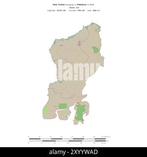 Île de Muna dans la mer de Banda, appartenant à l'Indonésie, isolée sur une carte topographique de style OSM standard, avec échelle de distance Banque D'Images