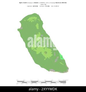 Île de Nguna dans la mer de Corail, appartenant au Vanuatu, isolée sur une carte topographique de style OSM standard, avec échelle de distance Banque D'Images