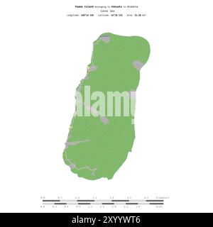 Île de Paama dans la mer de Corail, appartenant au Vanuatu, isolée sur une carte topographique de style standard OSM, avec échelle de distance Banque D'Images