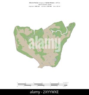 Ilha de Pecixe dans l'océan Atlantique Nord, appartenant à la Guinée-Bissau, isolée sur une carte topographique de style standard OSM, avec échelle de distance Banque D'Images