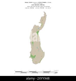 Île Raasay dans les mers intérieures au large de la côte ouest de l'Écosse, appartenant au Royaume-Uni, isolée sur une carte topographique de style OSM standard, avec d Banque D'Images