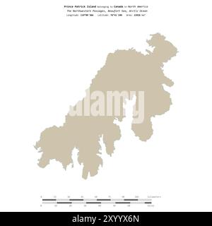 Île Prince Patrick dans la mer de Beaufort, appartenant au Canada, isolée sur une carte topographique de style OSM standard, avec échelle de distance Banque D'Images