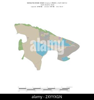 Île Santana-Rio-Grande dans l'océan Atlantique Sud, appartenant au Brésil, isolée sur une carte topographique de style standard OSM, avec échelle de distance Banque D'Images