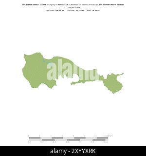 Sir Graham Moore Island dans l'océan Indien, appartenant à l'Australie, isolé sur une carte topographique de style OSM standard, avec échelle de distance Banque D'Images