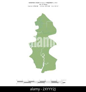 Île Sundarbans dans la baie du Bengale, appartenant au Bangladesh, isolée sur une carte topographique de style OSM standard, avec échelle de distance Banque D'Images