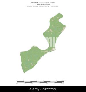 Ile de Taidi dans l'océan Atlantique Nord, appartenant à la Guinée, isolée sur une carte topographique de style standard OSM, avec échelle de distance Banque D'Images