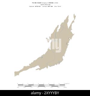 Île Tra Ban dans la mer de Chine méridionale, appartenant au Vietnam, isolée sur une carte topographique de style standard OSM, avec échelle de distance Banque D'Images