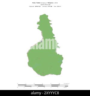 Pulau Tioman dans la mer de Chine méridionale, appartenant à la Malaisie, isolé sur une carte topographique de style OSM standard, avec échelle de distance Banque D'Images