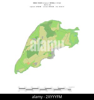Île d'Ummanz dans la mer Baltique, appartenant à l'Allemagne, isolée sur une carte topographique de style standard OSM, avec échelle de distance Banque D'Images