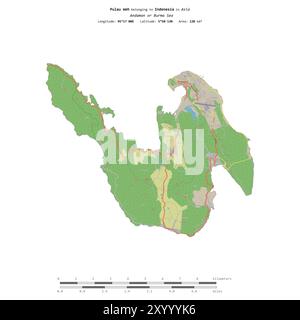 Pulau Weh dans la mer d'Andaman ou de Birmanie, appartenant à l'Indonésie, isolé sur une carte topographique de style standard OSM, avec échelle de distance Banque D'Images