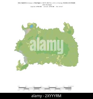 Isla Zapatera dans le lac Nicaragua, appartenant au Nicaragua, isolé sur une carte topographique de style standard OSM, avec échelle de distance Banque D'Images