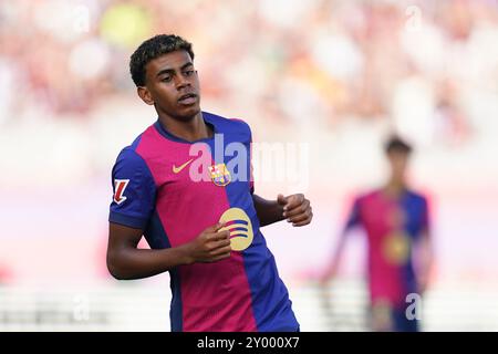 Barcelone, Espagne. 31 août 2024. Lors du match de la Liga EA Sports entre le FC Barcelone et le Real Valladolid a joué au stade Lluis Companys le 31 août 2024 à Barcelone, en Espagne. (Photo de Sergio Ruiz/PRESSINPHOTO) crédit : AGENCE SPORTIVE PRESSINPHOTO/Alamy Live News Banque D'Images