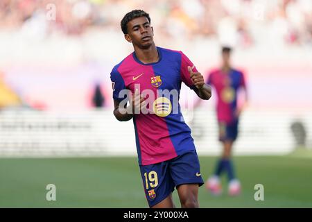 Barcelone, Espagne. 31 août 2024. Lors du match de la Liga EA Sports entre le FC Barcelone et le Real Valladolid a joué au stade Lluis Companys le 31 août 2024 à Barcelone, en Espagne. (Photo de Sergio Ruiz/PRESSINPHOTO) crédit : AGENCE SPORTIVE PRESSINPHOTO/Alamy Live News Banque D'Images