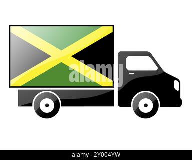 Le drapeau jamaïcain peint sur la silhouette d'un camion. illustration brillante Banque D'Images