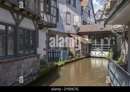 Vieille ville de Wissembourg avec canal de la Lauter, canal de Lauter, Wissembourg, Alsace, France, Europe Banque D'Images