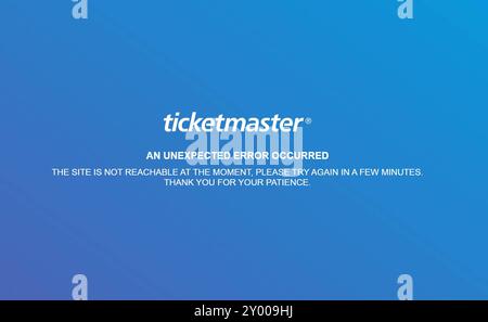 Une capture d'écran du site Web de Ticketmaster affichant un message d'erreur. Les fans d'oasis à travers le Royaume-Uni et l'Irlande qui ont manqué des billets en prévente tenteront de s'assurer leur place aux concerts de réunion du groupe pendant la vente générale de samedi. Date d'émission : samedi 31 août 2024. Banque D'Images