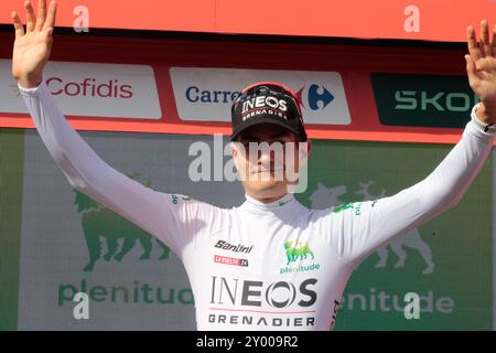 Carlos Rodriguez ancien champion d'Espagne en maillot blanc meilleur jeune coureur à la vuelta Banque D'Images