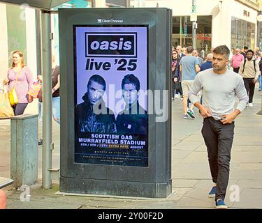 Glasgow, Écosse, Royaume-Uni. 31 août 2024. Les billets oasis vont en vente des annonces apparaissent dans la ville pour le concert avec une date supplémentaire ajoutée à édimbourg alors que la fièvre balaye le pays. Crédit Gerard Ferry /Alamy Live News Banque D'Images