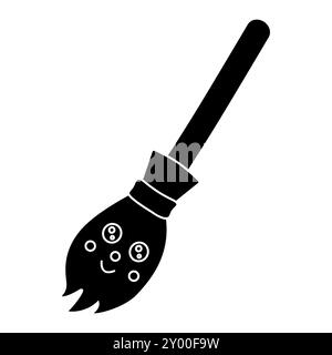 Silhouette noire de balai mignon, illustration vectorielle plate d'icône de glyphe Illustration de Vecteur