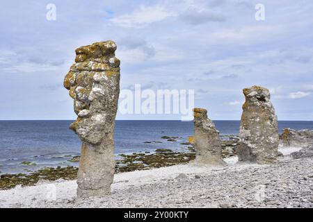 Rauks à Langhammars à Gotland, Suède. Côte avec des pierres brutes à Langhammars sur l'île de Féroé sur Gotland Banque D'Images