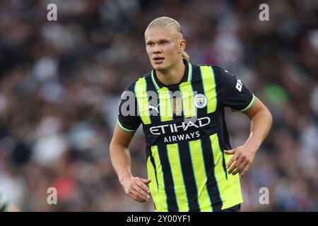 LONDRES, Royaume-Uni - 31 août 2024 : Erling Haaland de Manchester City lors du match de premier League entre West Ham United et Manchester City au stade de Londres (crédit : Craig Mercer/ Alamy Live News) Banque D'Images