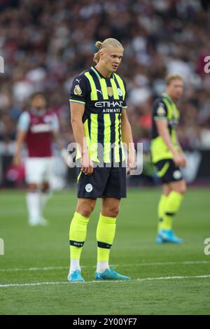LONDRES, Royaume-Uni - 31 août 2024 : Erling Haaland de Manchester City lors du match de premier League entre West Ham United et Manchester City au stade de Londres (crédit : Craig Mercer/ Alamy Live News) Banque D'Images