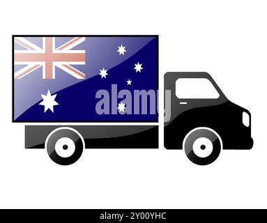 Le drapeau australien peint sur la silhouette d'un camion. illustration brillante Banque D'Images