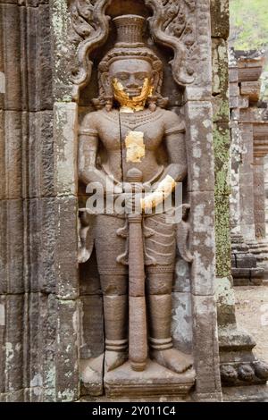 Sculpture rocheuse de dvarapala, Wat phou, champasak, laos Banque D'Images