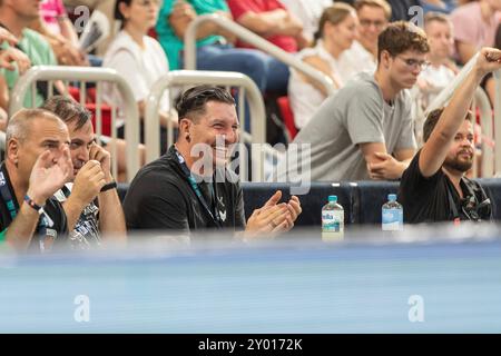 Duesseldorf, Deutschland. 31 août 2024. Stefan Kretschmar freut sich Ÿber ein Tor SC Magdeburg v. Fuechse Berlin, Handball, Handball Super Cup 2024, 2024/25, 31.08.2024 Foto : Eibner-Pressefoto/Gerhard Wingender crédit : dpa/Alamy Live News Banque D'Images