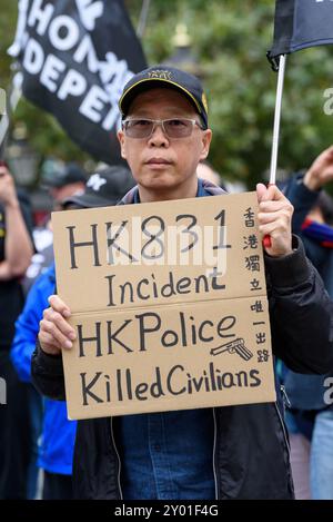 Londres, Royaume-Uni. 31 août 2024. Les citoyens de Hong Kong protestent pour l'anniversaire de l'incident de 831, où la police de Hong Kong a pris d'assaut le poste de Prince Edward et attaqué des civils. Crédit : Andrea Domeniconi/Alamy Live News Banque D'Images