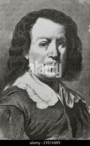 Bartolome Esteban Murillo (1618-1682) Peintre baroque espagnol. Portrait. Illustration par Serra Pausas. 'Glorias Españolas' (Glories d'Espagne). Volume IV. publié à Barcelone, 1890. Banque D'Images