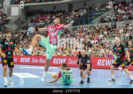 Duesseldorf, Deutschland. 31 août 2024. Mihajlo Marsenic (Fuechse Berlin, #93) SC Magdeburg v. Fuechse Berlin, Handball, Handball Super Cup 2024, 2024/25, 31.08.2024 Foto : Eibner-Pressefoto/Gerhard Wingender crédit : dpa/Alamy Live News Banque D'Images