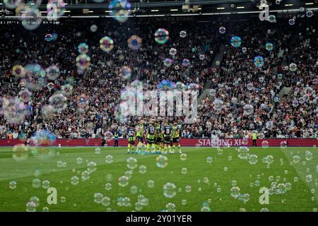 Londres, Royaume-Uni. 31 août 2024. Londres, Angleterre, août 31 2024 : équipe de Manchester City avant le match de premier League entre West Ham et Manchester City au stade de Londres. (Pedro Porru/SPP) crédit : SPP Sport Press photo. /Alamy Live News Banque D'Images