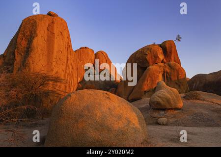 Coucher de soleil au Spitzkoppe en Namibie, coucher de soleil Banque D'Images