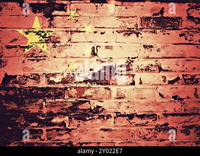 Drapeau de Chine peint sur mur de briques Banque D'Images