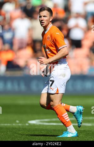 Lee Evans de Blackpool lors du match de Sky Bet League 1 Blackpool vs Wycombe Wanderers à Bloomfield Road, Blackpool, Royaume-Uni. 31 août 2024. (Photo de Gareth Evans/News images) à Blackpool, Royaume-Uni le 31/08/2024. (Photo de Gareth Evans/News images/SIPA USA) crédit : SIPA USA/Alamy Live News Banque D'Images