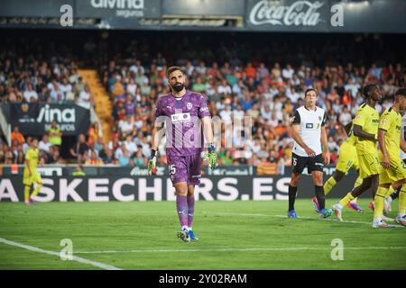 Giorgi Mamardashvili de Valencia CF vu en action pendant le match entre Valencia CF et Villareal FC au stade Mestalla. Score final ; Valencia CF Banque D'Images