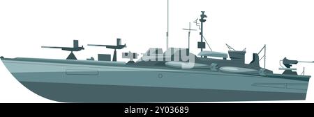 Vue latérale du cuirassé. Transport de combat de l'armée navale Illustration de Vecteur