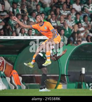 Lisboa, Portugal. 31 août 2024. Lisboa, 31/08/2024 - O Sporting CP recebeu esta noite o FC Porto no Estádio José Alvalade, em jogo a contar para a 4ª jornada da Liga Portugal. Geovany Quenda, Galeno es AlphAlpha) crédit : Atlantico Press/Alamy Live News Banque D'Images