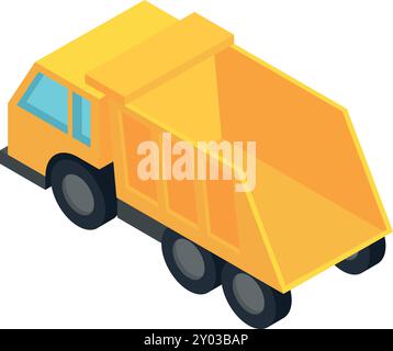 Vue arrière de l'icône isométrique jaune du tombereau à benne basculante Illustration de Vecteur