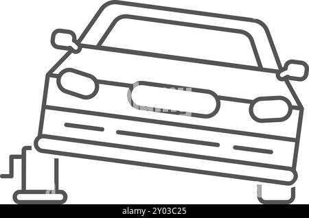 Voiture avec roue soulevée. Icône de ligne de changement de pneu Illustration de Vecteur