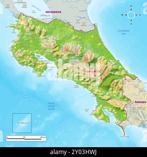 Maroc carte physique avec frontières nationales, rivières et lacs, montagnes, parcs, étiquetage Illustration de Vecteur