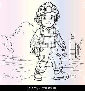 Page de coloriage pompier pour les enfants Illustration de Vecteur