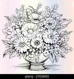 Fleurs bouquet Coloriage page pour enfants Illustration de Vecteur