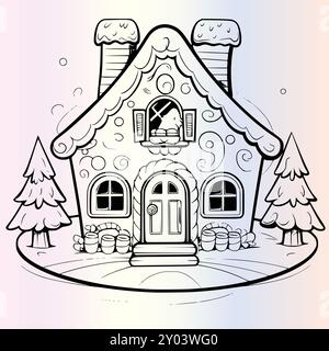 Gingerbread Houses Coloriage page dessin pour les enfants Illustration de Vecteur