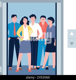 Des gens debout dans un ascenseur bondé. Illustration d'immeuble de bureaux Illustration de Vecteur
