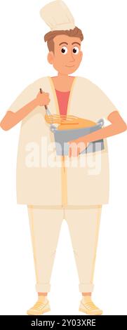 Le chef fait de la pâte. Icône de dessin animé de préparation de boulangerie Illustration de Vecteur
