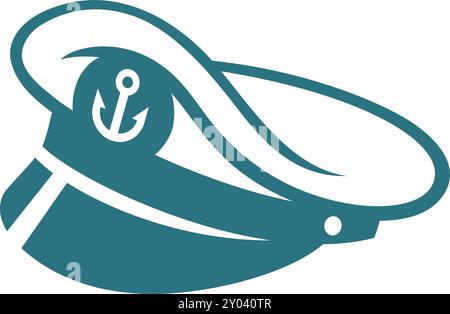 Logo chapeau de capitaine de bateau. Symbole marin. Panneau Navy Illustration de Vecteur