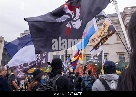 Les manifestants pour la libération de Hong Kong se sont rassemblés à Trafalgar Square pour se souvenir de ceux qui ont été traduits en justice lors de l'incident de 831, qui a conduit à des passages à tabac et à des arrestations massives de personnes le 31 août 2019. Banque D'Images