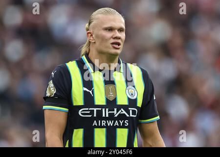 Londres, Royaume-Uni. 01 Sep, 2024. Erling Haaland de Manchester City lors du match de premier League West Ham United vs Manchester City au London Stadium, Londres, Royaume-Uni, le 31 août 2024 (photo par Mark Cosgrove/News images) à Londres, Royaume-Uni, le 1/9/2024. (Photo de Mark Cosgrove/News images/SIPA USA) crédit : SIPA USA/Alamy Live News Banque D'Images